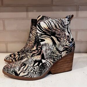 Unique Custom Wild Animal Print Foil Wedge Suede Boot size 11
